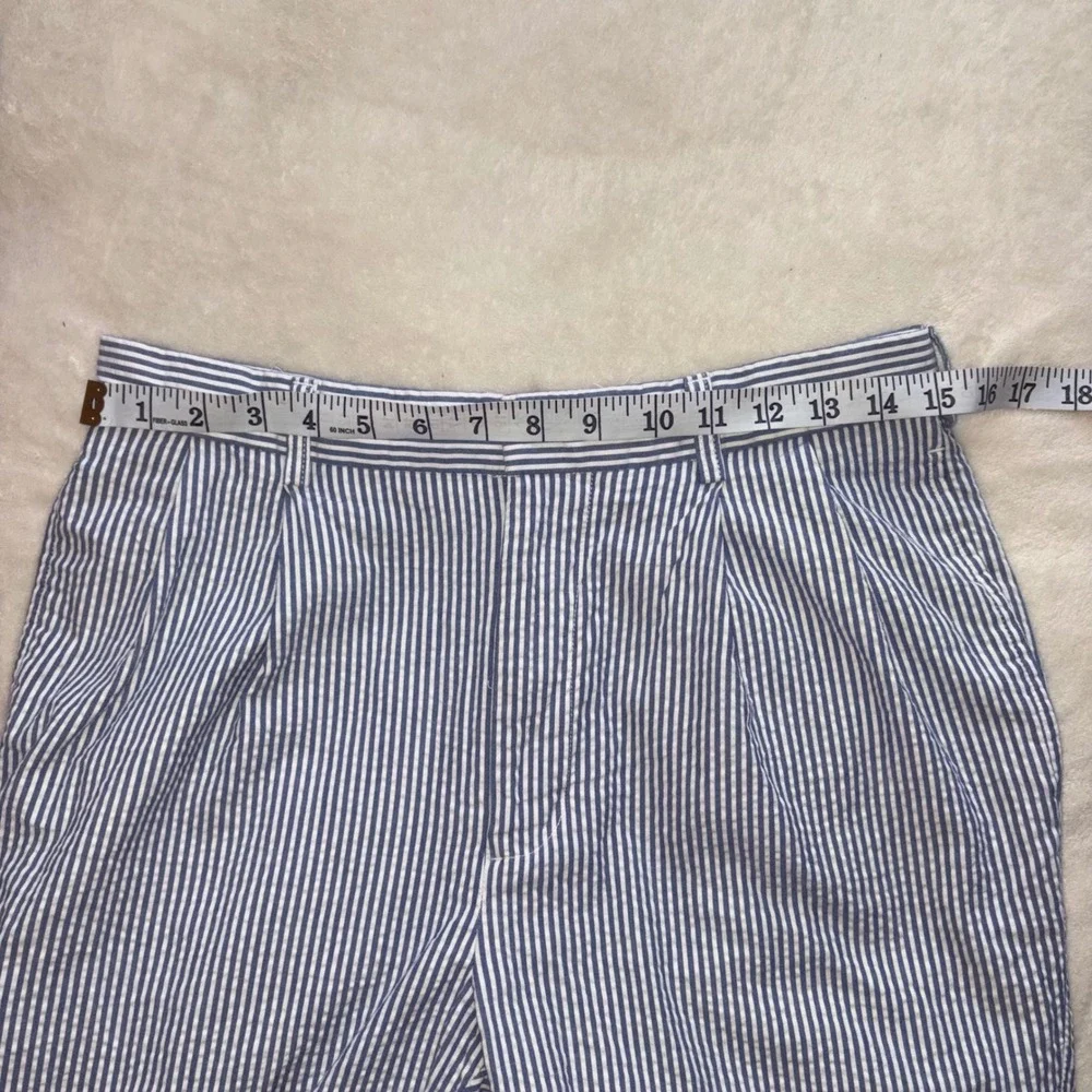 JOS. A. BANK Seersucker Pants Mens 32x30 Blue Striped Cotton Pleated Stays Cool